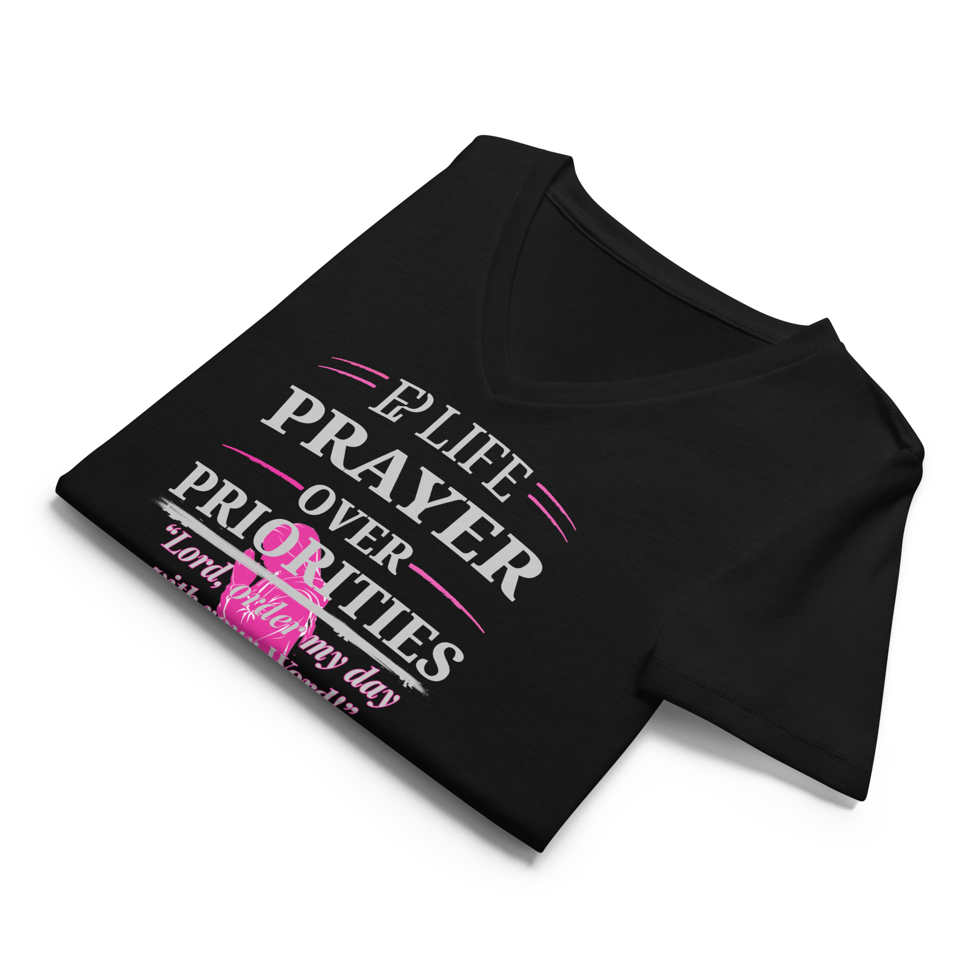 Women’s Prayer Over Priorities Tee - Black/Fuschia
