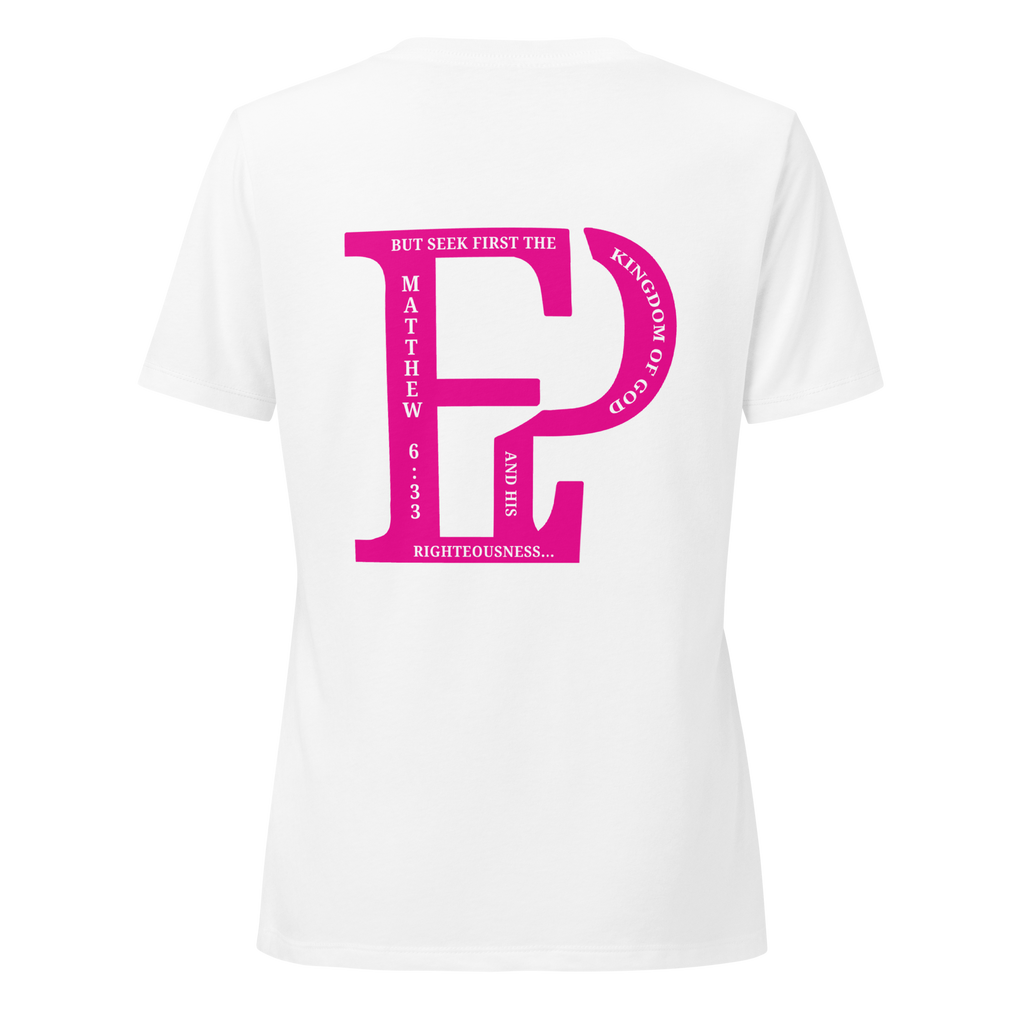 Women’s Prayer Over Priorities Tee - White/Fuschia
