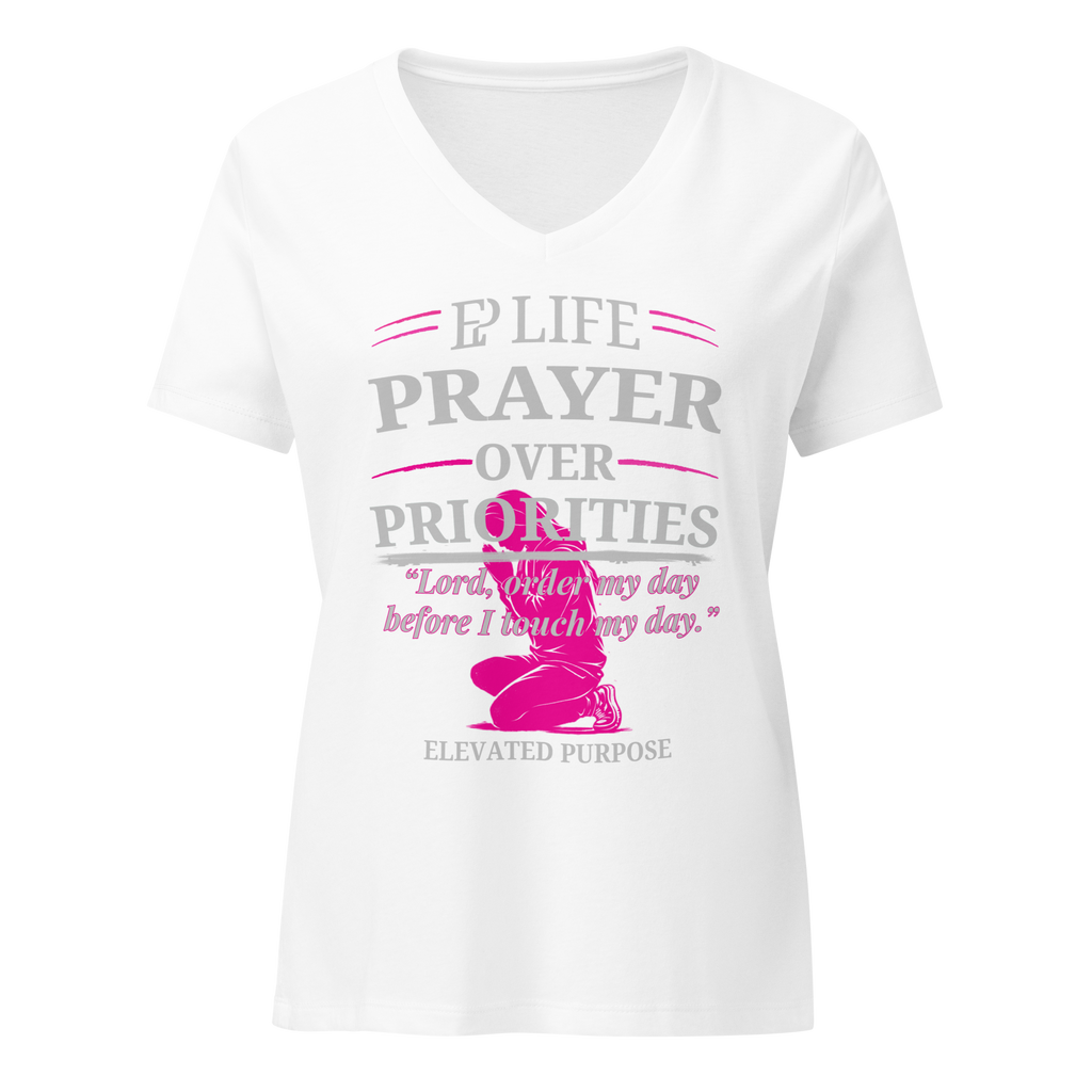 Women’s Prayer Over Priorities Tee - White/Fuschia