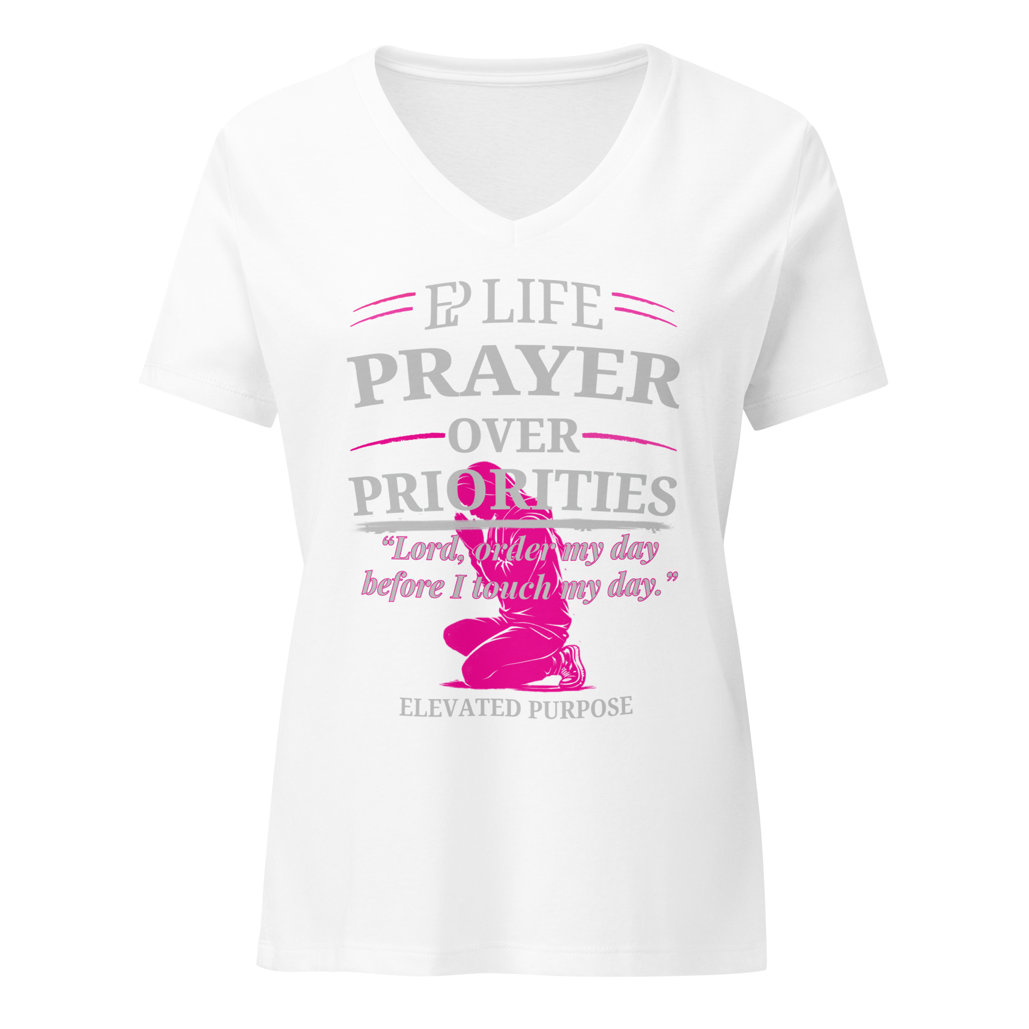 Women’s Prayer Over Priorities Tee - White/Fuschia