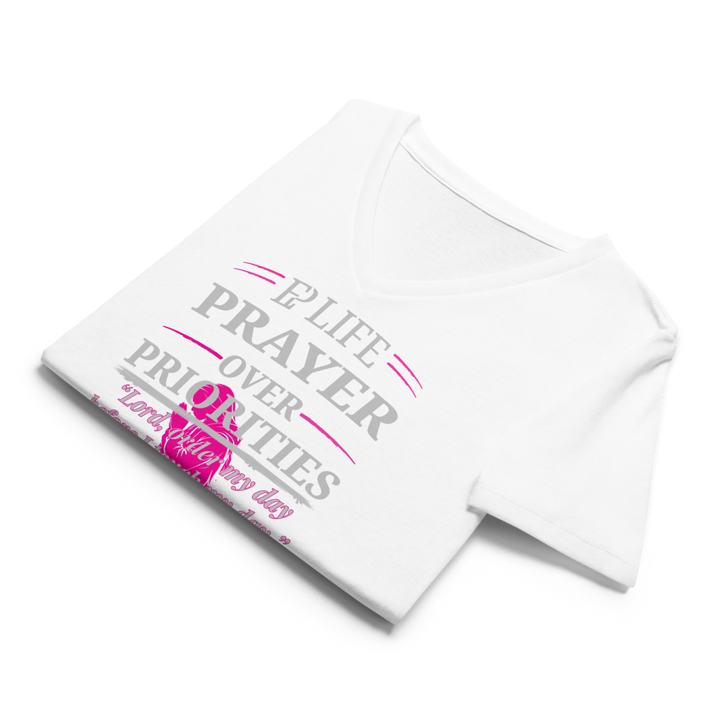 Women’s Prayer Over Priorities Tee - White/Fuschia